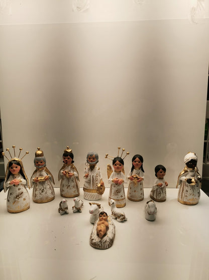 Vintage Tonala Nativity Set Terracotta Folk Art handmade Hand Painted 14 Piece