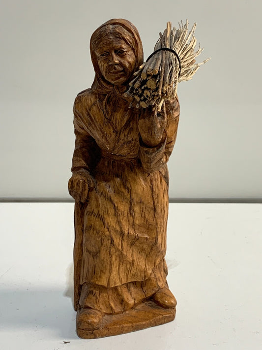 Vintage Black Forest Hand carved wooden Figure of a Old lady carrying firewood