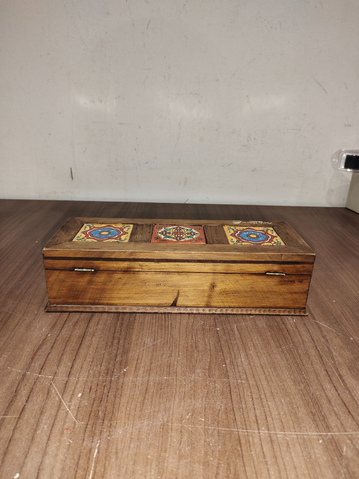 Handmade Wooden Trinket Box With Painted Tiles - Puerto Vallarta Mexico