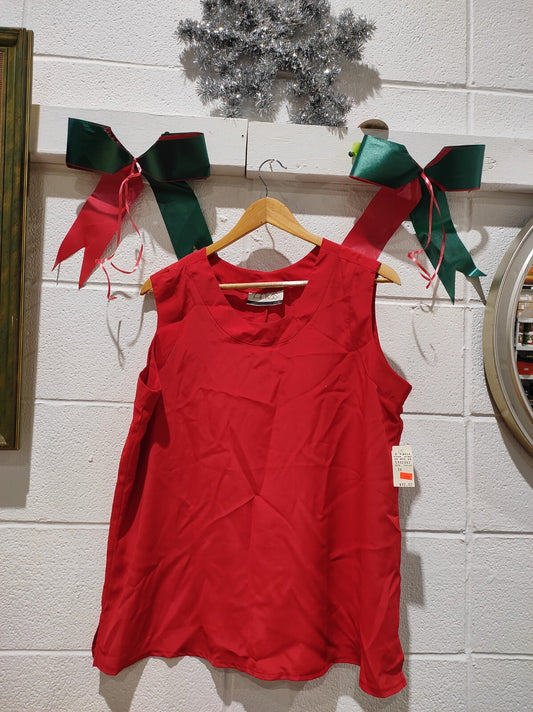 Antels Sleeveless Red Tank Blouse Cottagecore Size-36