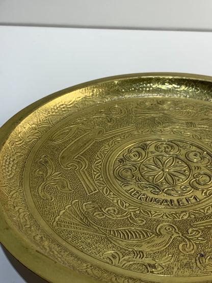 Vintage Brass Plate with Jerusalem & Nice Flower Inlay Work Kitchen