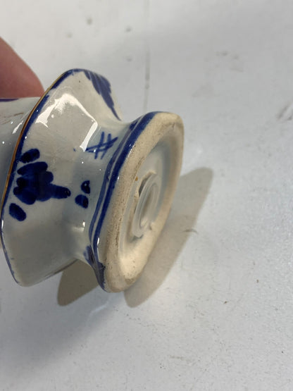 Vintage Delft Porcelain Windmill Salt Shaker - Blue, White & Gold