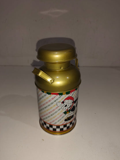 Christmas Cow Ho Ho MOO Holiday Decorated 7 1/2" Metal Milk Can
