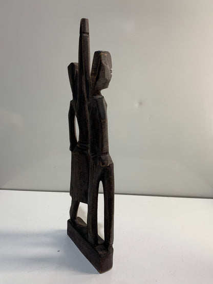 Haitian Wood Carved Figure of Man & Woman 13.5" Tall Vintage Wooden Statue Pair