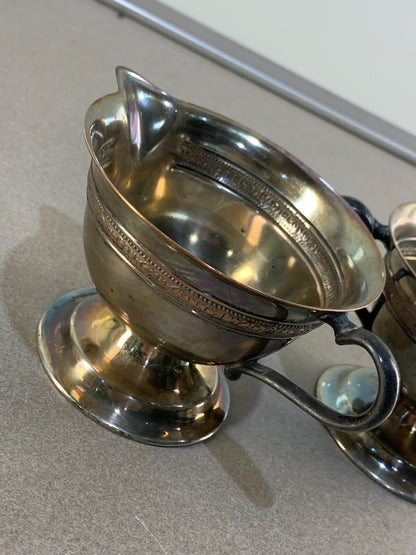 Creamer & Sugar bowl lined with copper EPO with M. Mounts rare antique