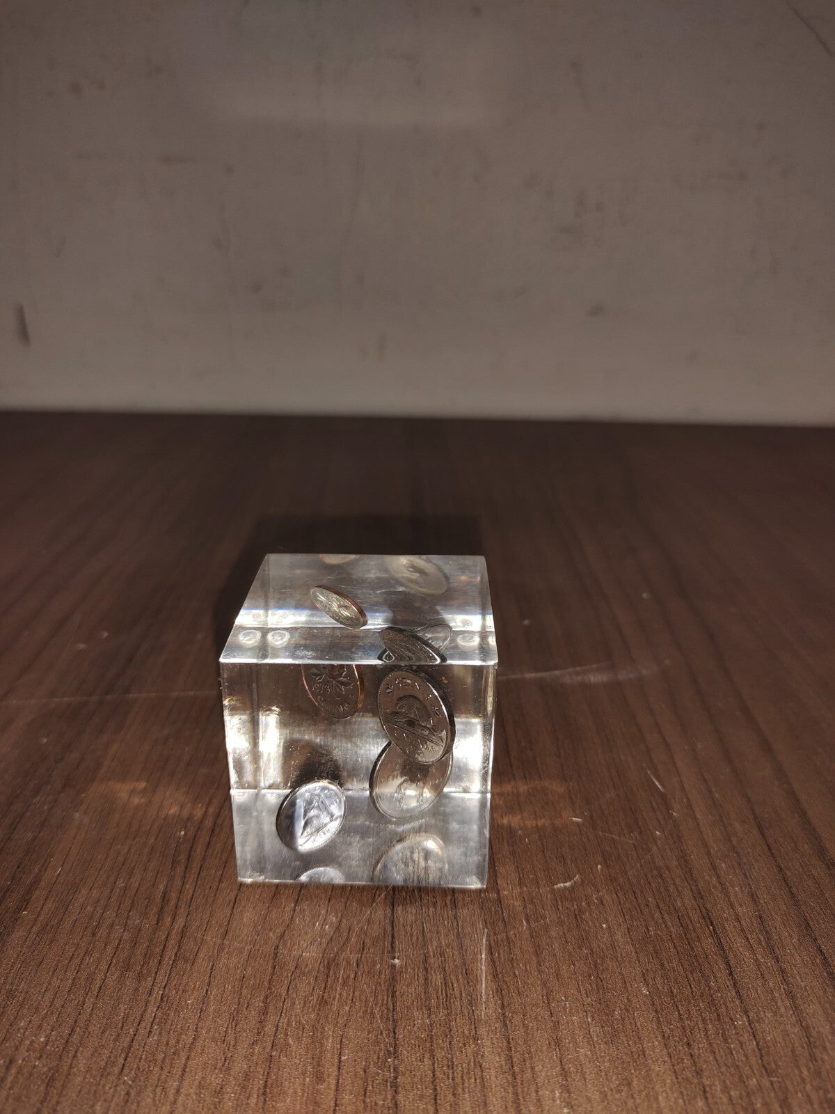 Vintage Lucite 4.25" Cube Paperweight - Collectible