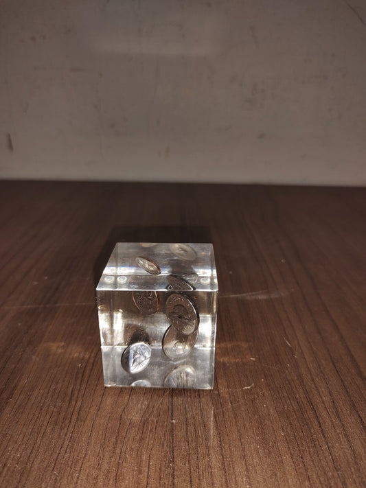 Vintage Lucite 4.25" Cube Paperweight - Collectible