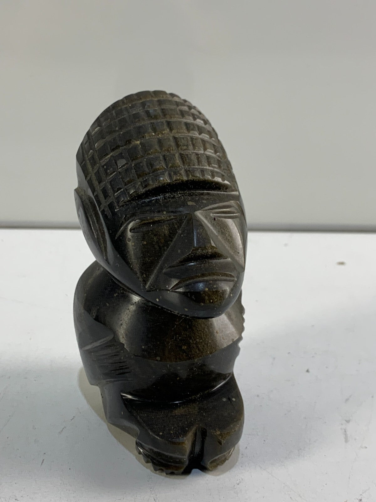 Vintage Carved Stone Tiki or Aztec God | Sparkly Black Obsidian