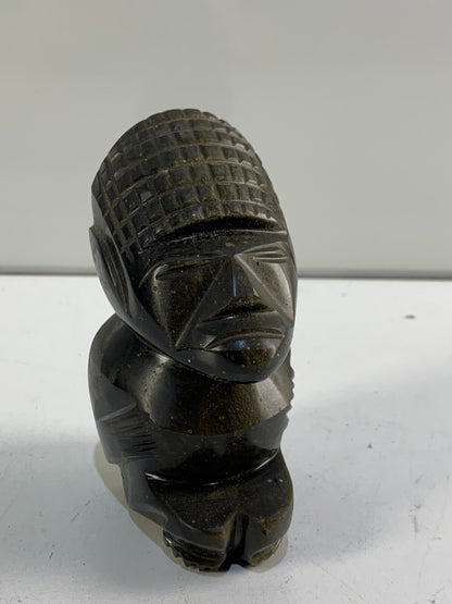 Vintage Carved Stone Tiki or Aztec God | Sparkly Black Obsidian