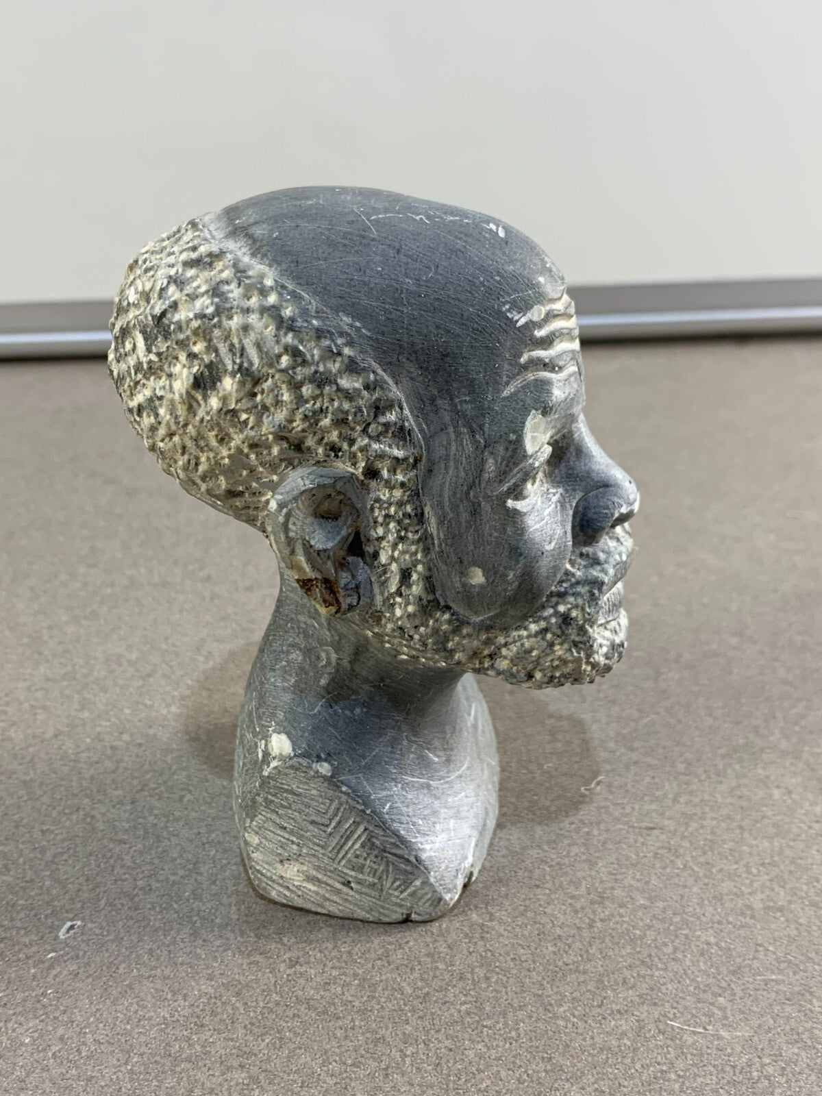 Vintage African Artisan Hand Carved Soapstone Art Sculpture Statue Bust Man