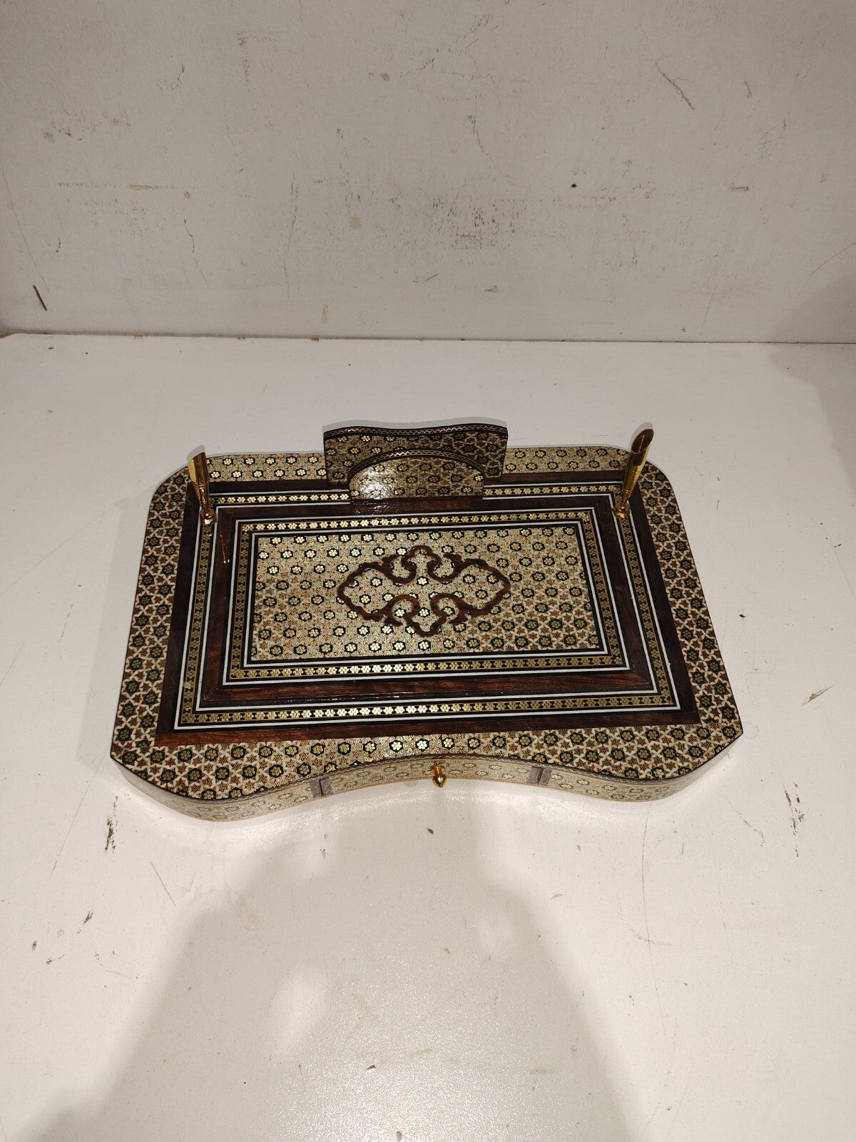 VTG Handcrafted Inlay Desk Organizer Persian Khatam Marquetry Pen Card Holder