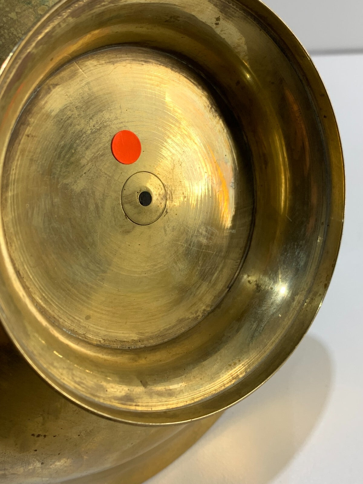Vintage brass pedestal bowl, etched and enamel painted floral & peacock design.