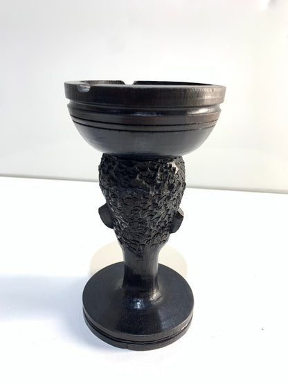 Vintage Wooden Head African Tribal Art Ashtray Hand- Carved Solid Wood