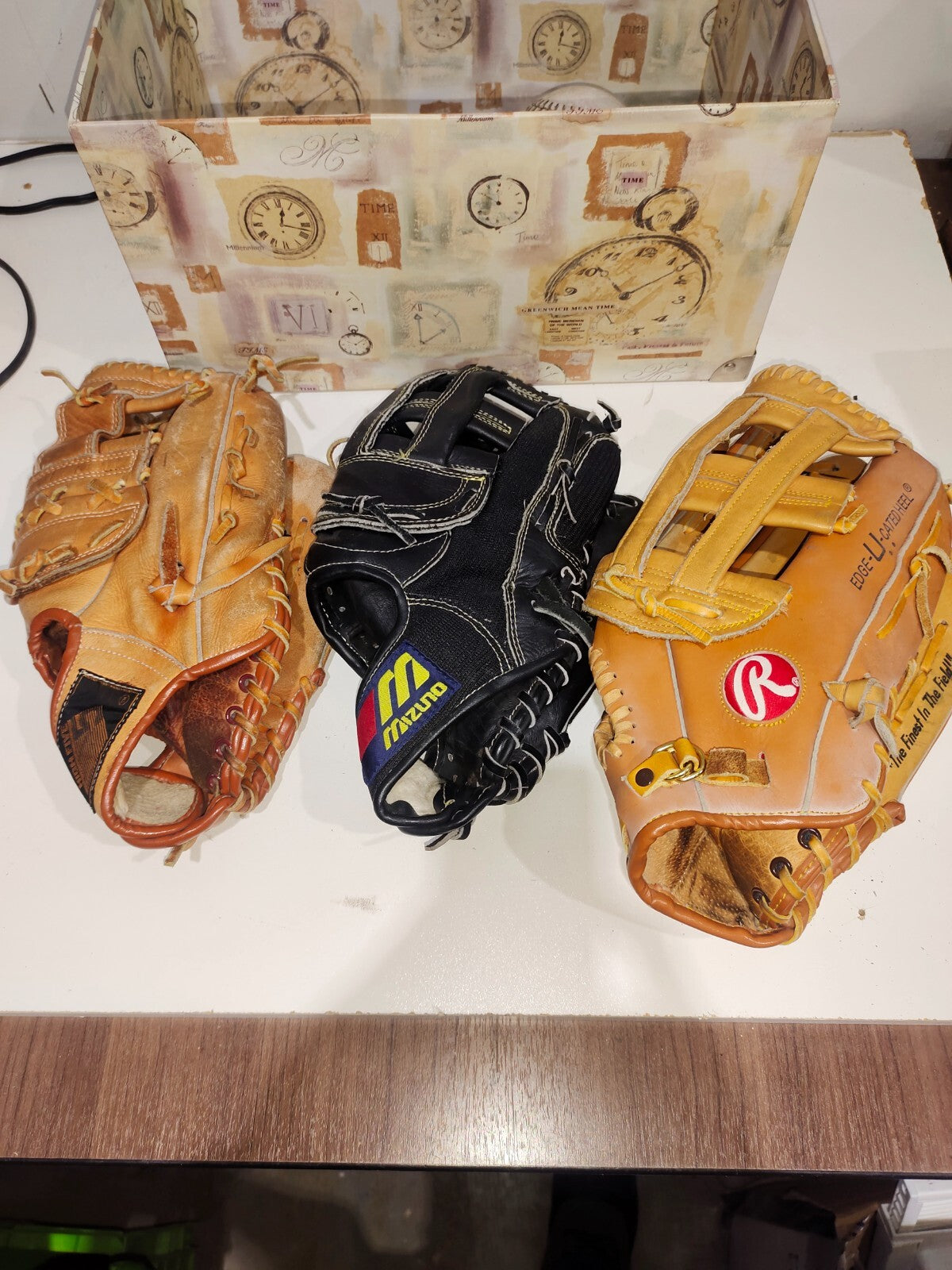 3 Rare Base-Ball Gloves and 2 Base-Ball Balls