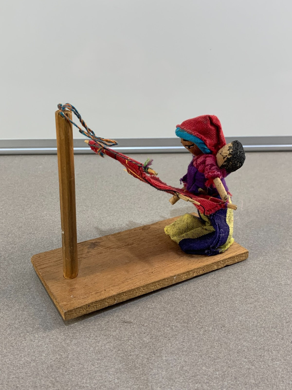 Guatemalan Folk Art Hand Made Rug Weaver Fabric Doll Diorama Vintage