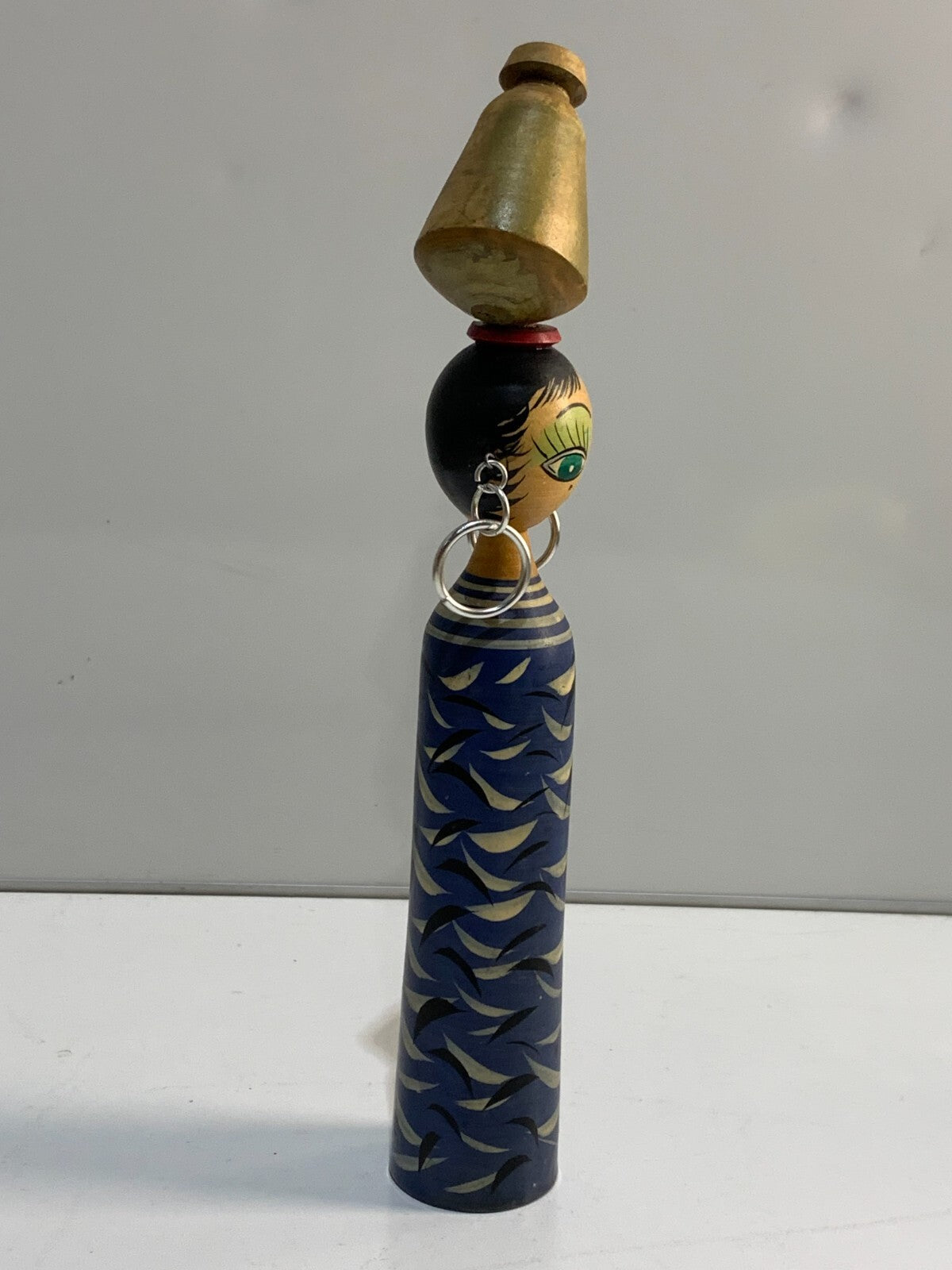 Vintage Middle Eastern Hand Painted Wood Figurine Spindle Doll