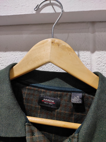 ARROW USA 1851 L POLO SHIRT  GREEN PLAID SMALL Polo