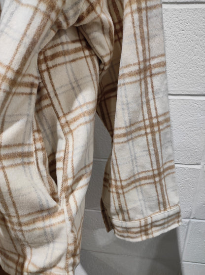Women's Shacket Jacket Flannel Beige Brown Oversized Fall Long Sleeve 3XL