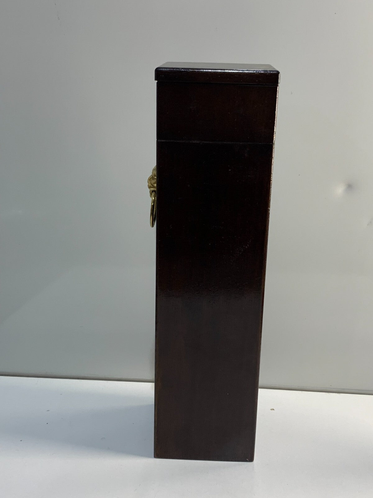 Vintage The Bombay Company Wooden Box Match Holder with Brass Lion 13" Tall