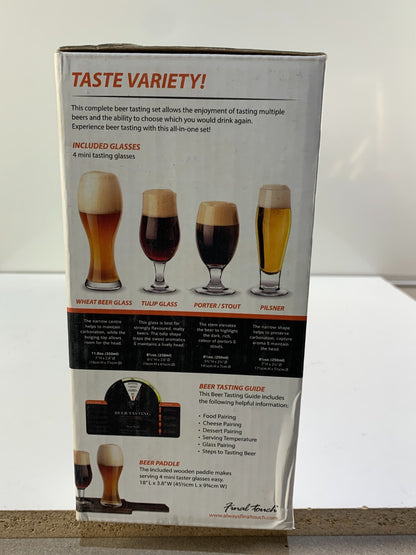 Final Touch Beer Tasting Paddle Set (4 Glasses, Wood Paddle & Tasting Guide)
