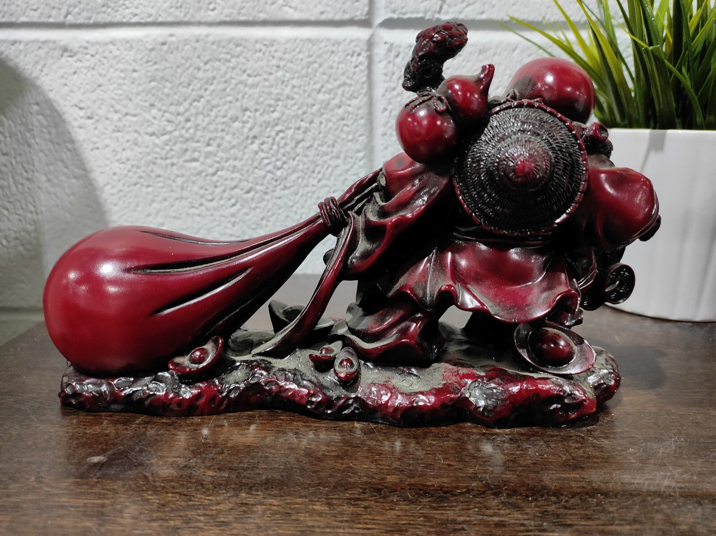 Buddha Happy Statue Laughing Figurine Red Resin Feng Shui
