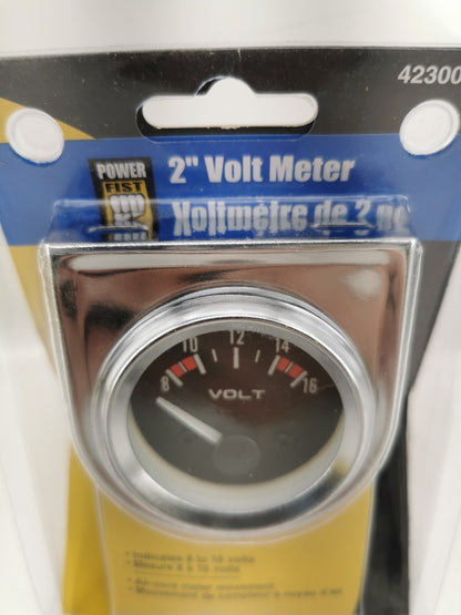Power Fist Universal 2" volt meter 8-16V Voltmeter BNIB