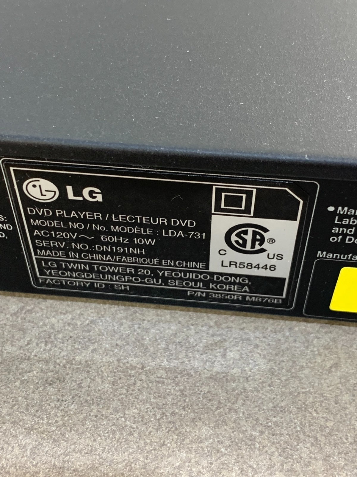 LG LDA-731 DVD Player with manual