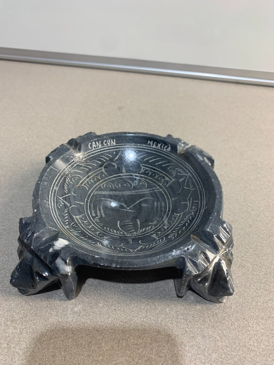 Vintage Marble Aztec Design Ashtray Black White Grey