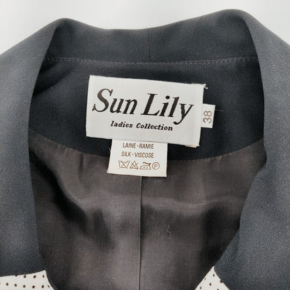 Vintage Sun Lily Blazer Silk Blend Dark Blue with Polka Dot Detailing