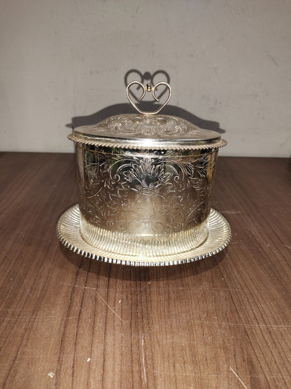 Antique Victorian Footed Silverplate Tea Caddy Biscuit Box