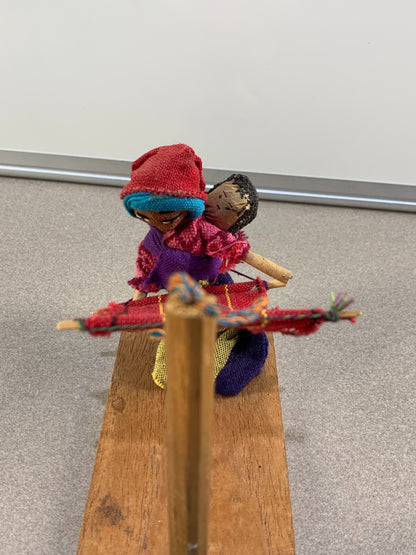 Guatemalan Folk Art Hand Made Rug Weaver Fabric Doll Diorama Vintage