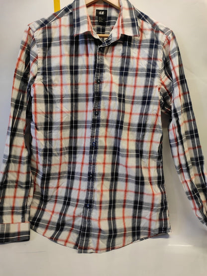 H&M Oxford Shirt Men's Medium Red Plaid Button Down Long Sleeve Cotton