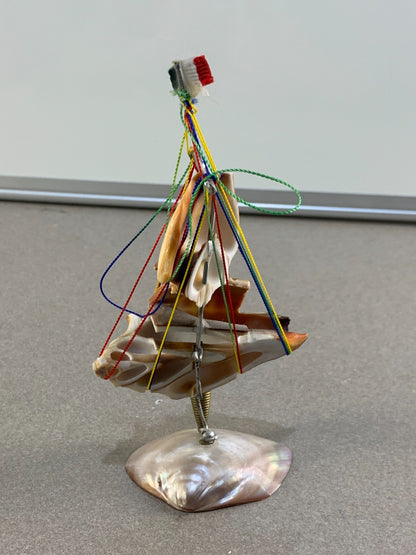 Vintage hand made Seashell ship pen holder