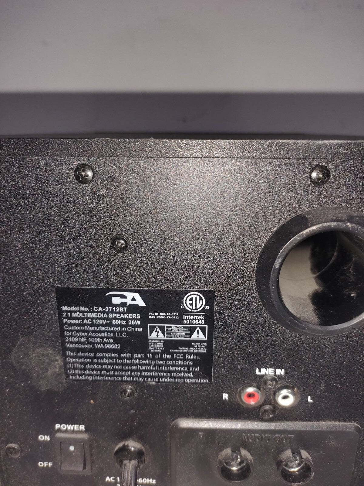 CYBER ACOUSTICS SUBWOOFER (CA-3712BT)