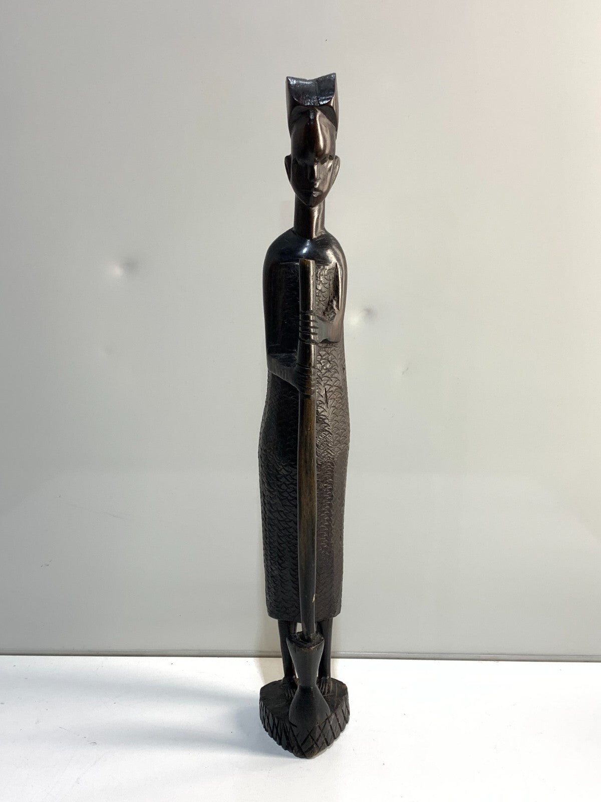Vintage Woman with mortar and pestle Wood Sculpture.