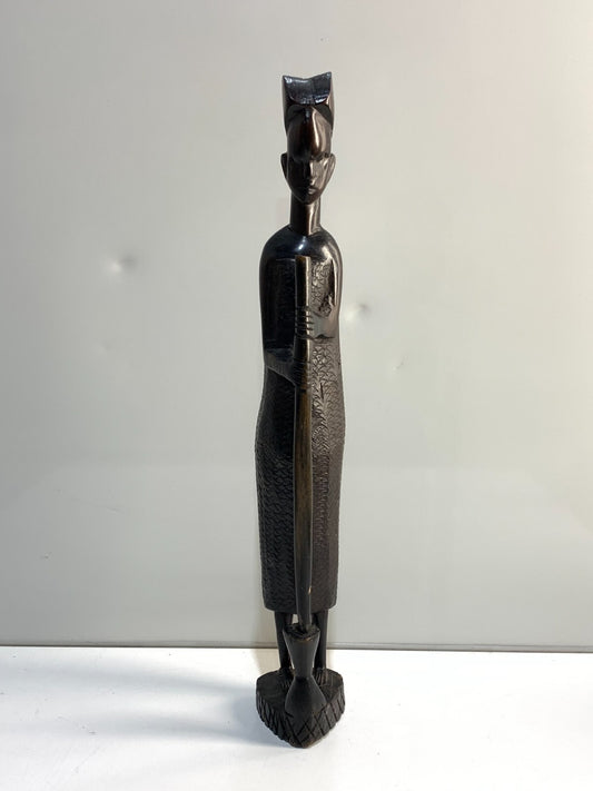 Vintage Woman with mortar and pestle Wood Sculpture.