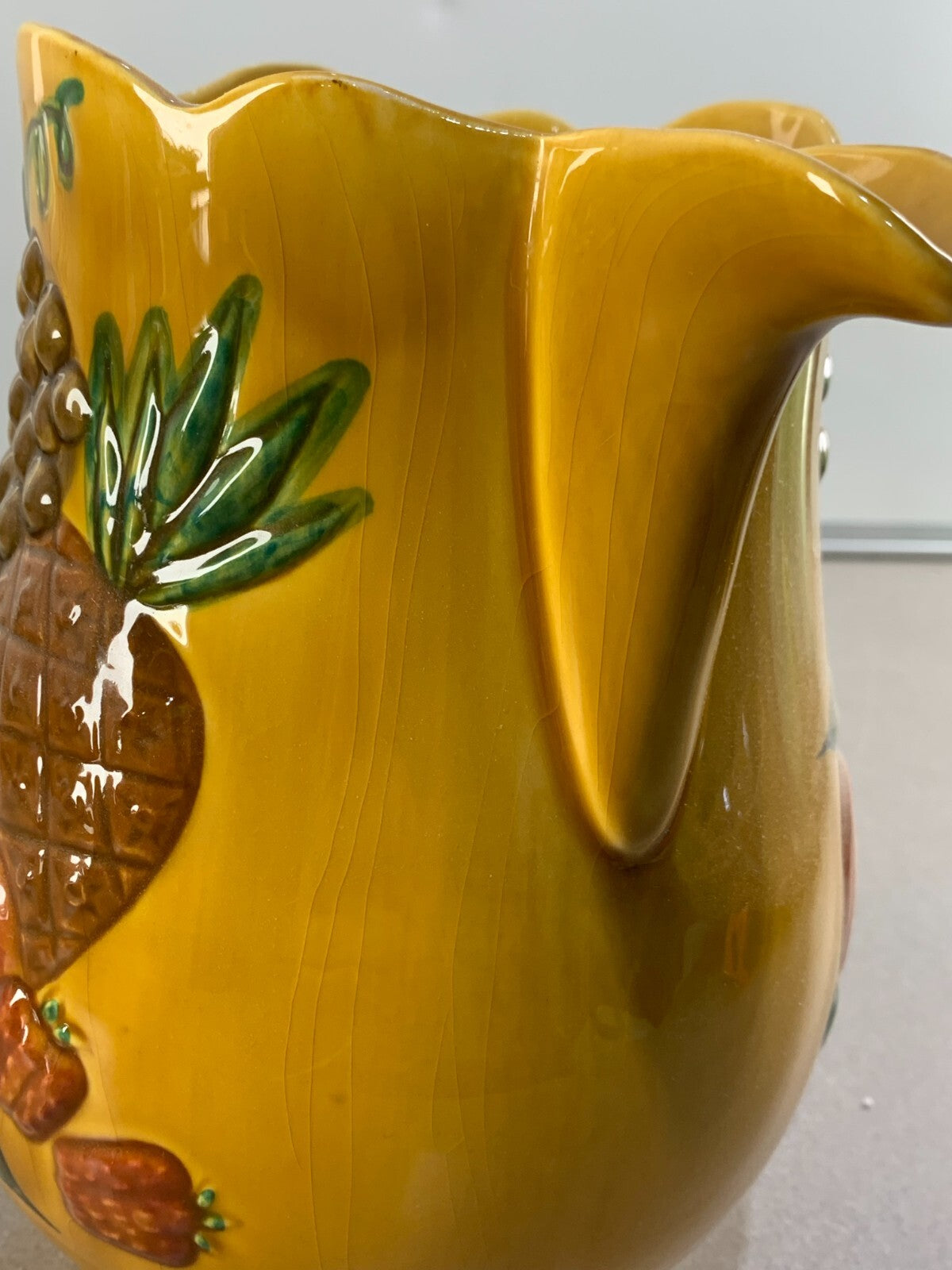 California Pottery Raised Fruit Design Pitcher