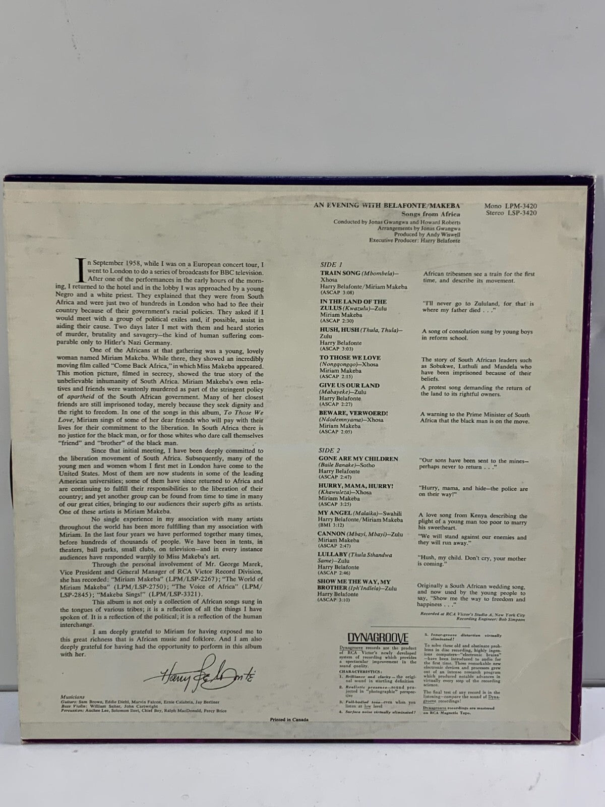 An Evening with Belafonte and Makeba by Belafonte, Harry / Makeba, Miriam Vinyl