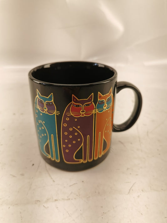 Rare Laurel Burch Rainbow Cats Black Coffee Mug Made in Japan