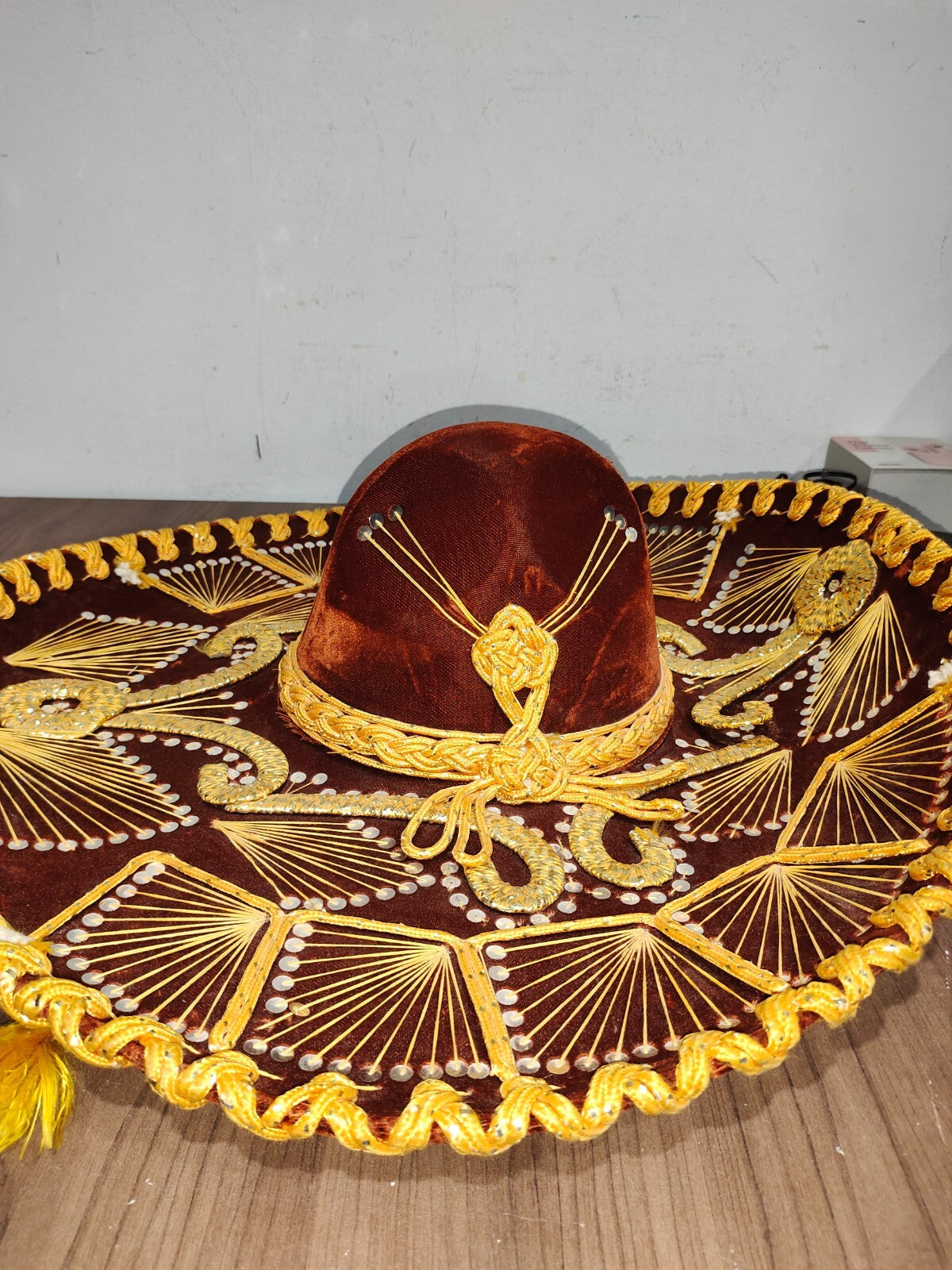 Vintage PIGALLE Mexico Sombrero Mexican Mariachi Hat - Calidad - Burgundy & Gold