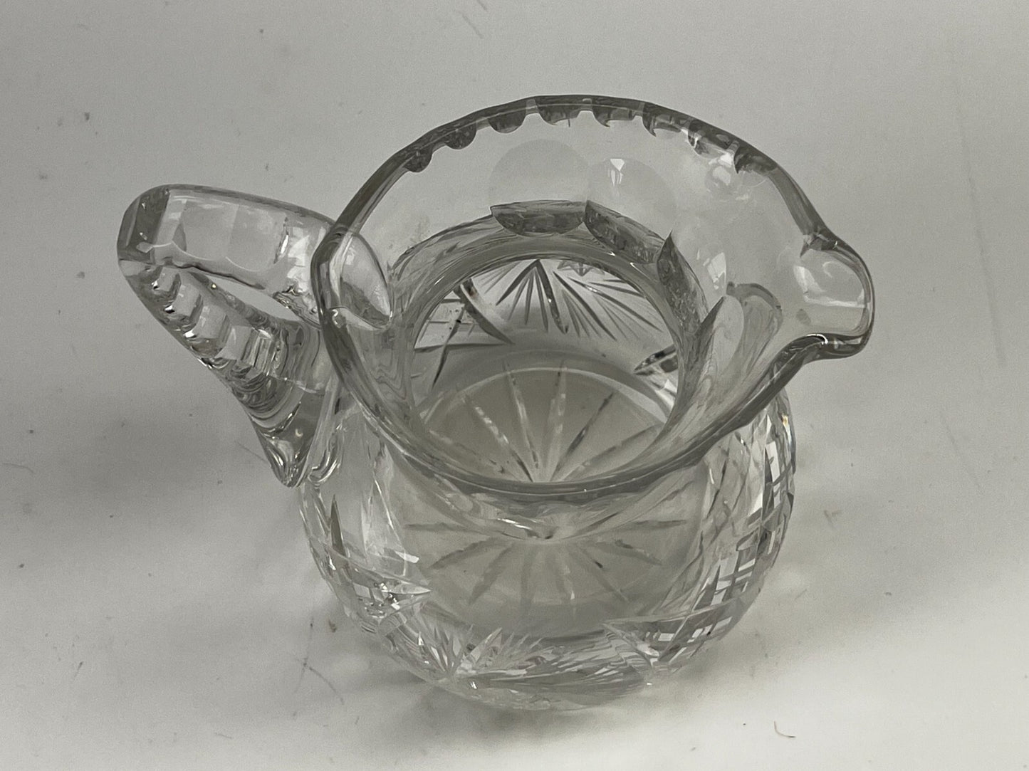 Vtg Cut Glass Pinwheel Thumbprint Crystal Pitcher