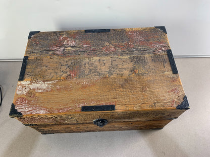 Antiqued Finished Wood Treasure Chest with Mirror inside