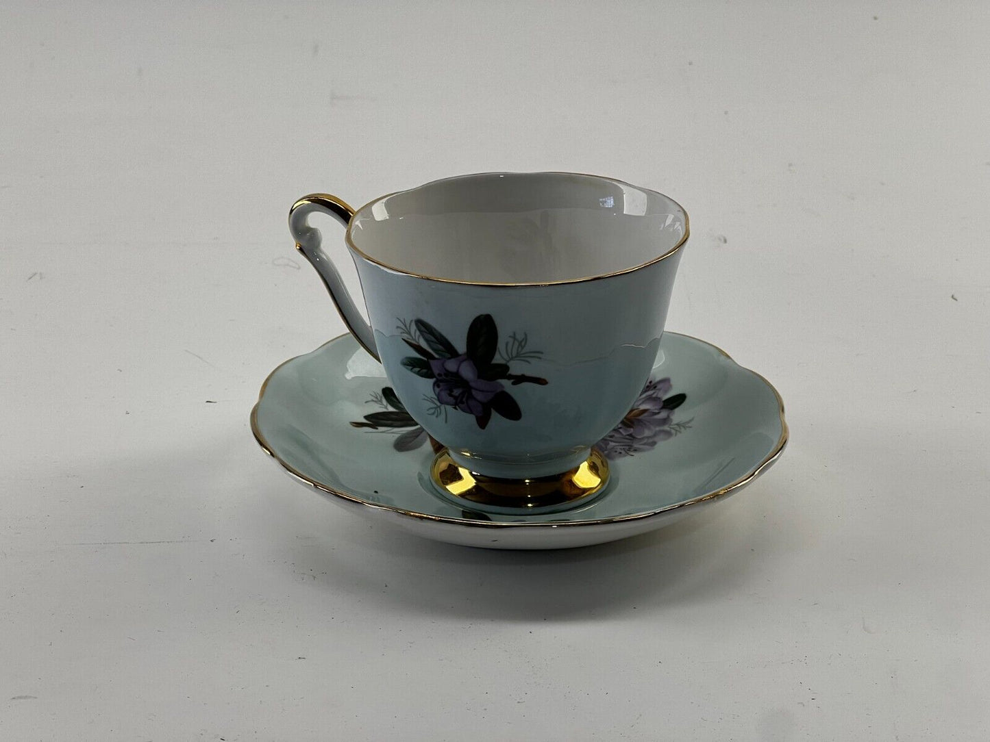 Bone China Queen Ann Tea Cup and Saucer Purple Flowers