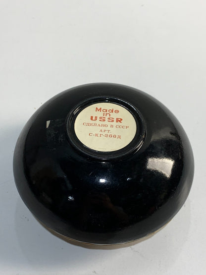 Vtg Black Lacquer INLAYED WOOD 2-Piece ROUND BOX, Made in USSR