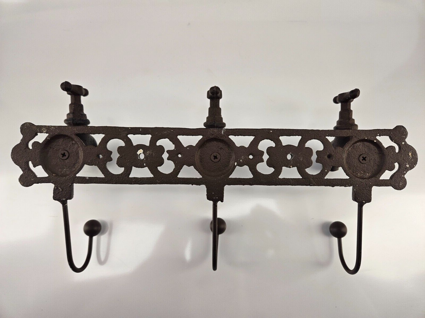 Vintage 3 Knobs Water Spigot Wall Hook Coat Hanger Cast Iron
