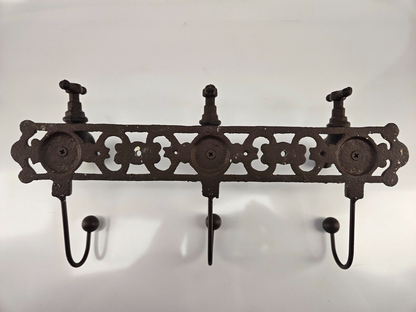 Vintage 3 Knobs Water Spigot Wall Hook Coat Hanger Cast Iron