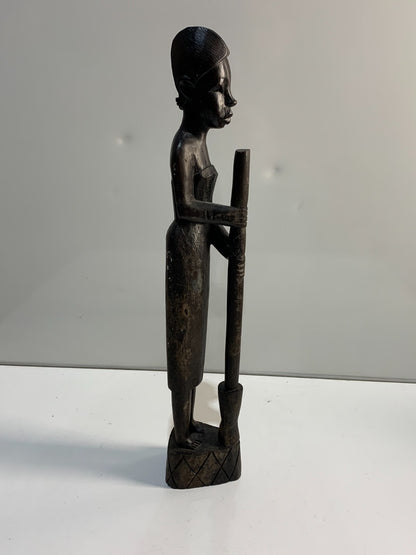 Vintage Woman with mortar and pestle Wood Sculpture