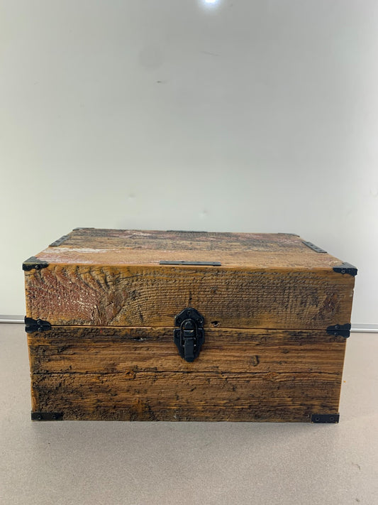Antiqued Finished Wood Treasure Chest with Mirror inside