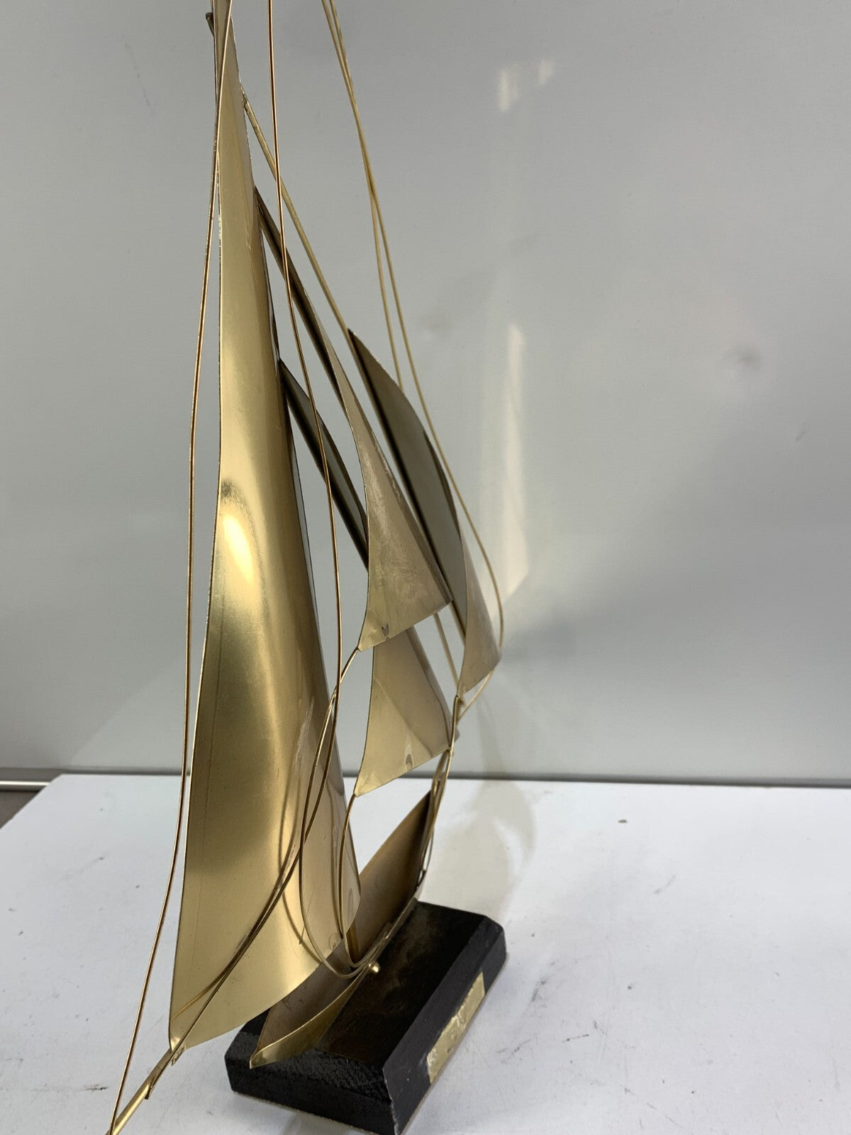 Brass Sailboat Nautical Art Marble Base Wire & Sheet Metal Art Boat