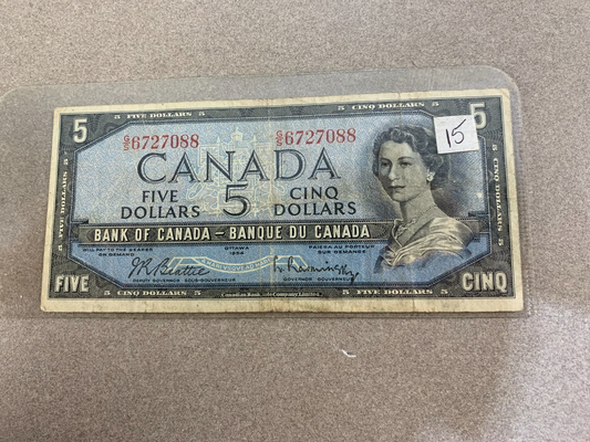 1954 Bank of Canada $5  – Serial G/S6727088 Nice Piece